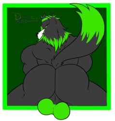 1boy anthro ass backsack balls big_balls big_butt canine darius_leodragon hair male male_only mammal multicolored_hair muscular muscular_male nude perineum rear_view solo two_tone_hair