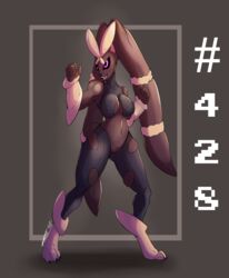 1girls alternate_color bare_shoulders belly black_sclera breasts brown_background brown_fur claws cleavage erect_nipples eyelashes fangs female female_only furry lagomorph long_ears looking_away lopunny muscular muscular_female navel nintendo nipples open_mouth paws pink_eyes pink_fur pokémon_(species) pokemon pokemon_(species) pokemon_dppt pokemon_oras revealing_clothes shiny_pokemon smile text tongue torn_clothes undeadkitty13 video_games