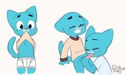 anthro blue_fur chibitracy clothed clothing feline feline female fur gumball_watterson incest mammal mature_female mother nicole_watterson oral parent son the_amazing_world_of_gumball younger_male