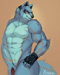 5_fingers anthro blue_eyes blue_fur canine fur male male_only mammal muscular randolph wolf xuan_sirius