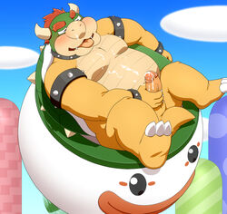 1boy 2015 balls belly blush bowser chubby erection horn humanoid_penis koopa koopa_clown_car male male_only mario_(series) nintendo nude open_mouth outdoors overweight penis penta002 scalie solo super_mario_bros. video_games