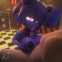 1boy1girl 3d 3d_(artwork) absurd_res anthro big_breasts bonfie bonfie_(cryptia) bonnie_(cally3d) bonnie_(fnaf) bowtie breasts bunny_ears cally3d clazzey cryptiacurves detailed_background fazclaire's_nightclub fellatio five_nights_at_freddy's fnaf fredina's_nightclub genderswap genderswap_(mtf) hi_res licking_penis looking_at_partner looking_up male/female nipples oral oral_sex paizuri paizuri_fellatio penis pink_eyes rule_63 scottgames skelexx skxx_elliot titfuck