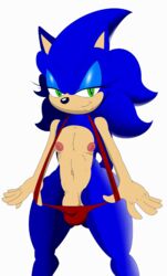 1boy anthro ass balls_in_bikini big_nipples bikini_bulge breasts clothing damian_hodge erect_nipples femboy feminine_male flaccid girly hedgehog huge_hips hyper male mammal nipples nude penis presenting sega sling_bikini small_breasts solo sonic_(series) sonic_the_hedgehog uncut wide_hips