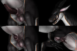 2015 anus balls black_background black_skin blue_eyes claws crotch_shot dragon erection evalion feral headshot_portrait horn low-angle_shot male male_only multiple_angles open_mouth orange_skin penis piercing portrait sheath simple_background solo teeth white_skin worm's-eye_view