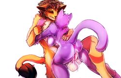 anthro anus breasts cat closed_eyes cum cum_in_pussy cum_inside duo feline female fur male mammal penetration penis purple_fur pussy sex simple_background straight vaginal_penetration watsup white_background yellow_fur