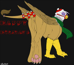 anus ass avian backlash91 bondage bondage bound female feral friendship_is_magic gilda_(mlp) gryphon halter hat my_little_pony presenting presenting_hindquarters pussy raised_tail scarf solo