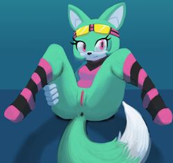 anthro anus archie_comics ass bottomless canine clothed clothing eyewear female fennec fox goggles half-dressed hi_res mammal pussy simple_background solo sonar_the_fennec sonic_(series) tippycat