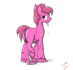 1boy animal_genitalia balls blush earth_pony equine erection fan_character feral hooves horse horsecock iwillredrawit jelly leg_up looking_back male male_only mammal my_little_pony one_leg_up penis pink_eyes pink_fur pink_hair pony slime solo time_smith wet white_background