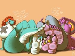 2015 5_toes anthro arbok ass big_breasts blush breasts duct_tape duo female foot_fetish foot_focus foot_wrestling grin hair mario_(series) nintendo pokémon_(species) pokemon pussy sebrina_arbok text toe_ring toes video_games yoshi zp92