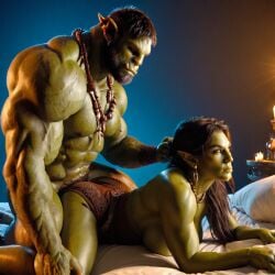 3d ai_generated big_muscle big_penis erection green_skin huge_cock male muscular_male orc orc_female orc_male orced penis