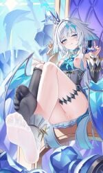 :p absurdres asymmetrical_footwear barefoot bishop_(chess) blue_dress blue_eyes blue_hair breasts breasts_out censored cerydra_(honkai:_star_rail) chess_piece chinese_commentary commentary_request crown dress feet female foot_focus hair_intakes highres holding holding_chess_piece honkai:_star_rail honkai_(series) jndfh king_(chess) large_variant_set long_hair looking_at_viewer mini_crown mosaic_censoring nipples open_mouth parted_lips pawn_(chess) pussy rook_(chess) single_thighhigh sitting_on_throne small_breasts soles solo thigh_strap thighhighs thighs toes tongue tongue_out uneven_footwear variant_set wings