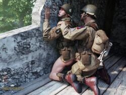 anal anal_sex army exhibitionism fucked_from_behind gay gay_male gay_sex male medal_of_honor_airborne military outdoors soldier soldiers tommys_eagle_hq uniform ww2