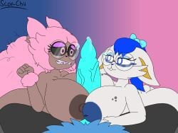 4:3 absurd_res ada_(scor-chii) animal_genitalia anthro areola big_areola big_breasts big_nipples big_penis blue_nipples blue_penis bodily_fluids braixen breast_play breasts breena_(thixxen) brown_nipples canine_genitalia cinderace cum female generation_4_pokemon generation_6_pokemon generation_8_pokemon genital_fluids genitals group hi_res karter_(thixxen) lopunny male male/female nerd nintendo nipples overweight overweight_female penis pokemon pokemon_(species) scor-chii sex titjob trio