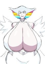 1girls 2d 2d_(artwork) bare_shoulders breasts breasts_bigger_than_head digital_drawing_(artwork) digital_media_(artwork) evil evil_grin evil_smile female hips inner_sideboob kill_la_kill kiryuuin_ragyou large_breasts light-skinned_female light_skin looking_at_viewer milf momiji_(artist) multicolored_hair purple_lipstick shiny_breasts smile smiling smiling_at_viewer solo solo_female solo_focus studio_trigger white_background white_clothing white_dress white_hair wide_hips