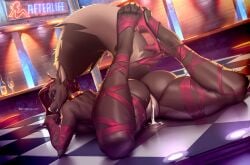 2017 2d alcohol anthro armwear ass bent_arm bent_legs beverage big_butt biped bodily_fluids bottle breast_squish breasts calves_up claws clitoris clothed clothing collar container cum cum_drip cum_in_pussy cum_inside cum_pool digital_media_(artwork) dripping elbow_gloves feet_together_knees_apart female floor fluffy fluffy_tail footwear genital_fluids genitals glass glistening glistening_body glistening_clothing gloves hair handwear high_heels inside legwear lights lilith_(vixen_labs) looking_at_viewer looking_back lying mammal multicolored_hair neon_sign on_front panties panties_down partially_clothed pink_clothing pink_footwear pink_high_heels pink_nose platform_footwear platform_heels pole presenting presenting_hindquarters presenting_pussy purple_eyes pussy raised_calf ribbons rodent sciurid seat shaded shoes side_boob sign skygracer smile solo spiked_collar spikes spread_knees spreading squish strip_club stripper stripper_pole tail thick_thighs tree_squirrel two_tone_hair underwear underwear_down undressing vixen_labs watermark wide_hips