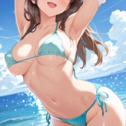 2025 ai_generated beach belly blue_bikini instagram meta not_porn open_mouth orange_cheeks taking_clothes_off ten01c tummy unknown_character wet_bikini wet_body wet_skin