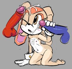 anthro balls cream_the_rabbit cum cum_on_face echidna female fur gozoid handjob knuckles_the_echidna male mammal monotreme penis sonic_(series) sonic_the_hedgehog straight tagme