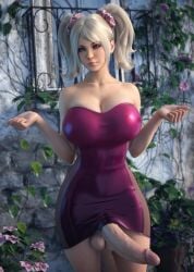 3d big_breasts big_penis blonde_female busty dress female_only futa_only futanari girl huge_breasts huge_cock huge_thighs juliet_starling lollipop_chainsaw massive_penis pink_dress stevencarson thick_thighs tight_dress