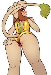 absurd_res anthro ass blush camel_toe clothing eyewear female generation_2_pokemon glasses hi_res low-angle_view mimi_(mr.smile) mr.smile nintendo one-piece_swimsuit pokemon pokemon_(species) smeargle solo swimwear
