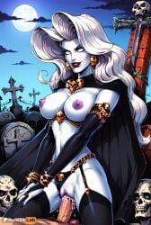 1boy 1boy1girl 1girls ai_generated black_cape black_panties blue_skin bracelet breasts bridal_gauntlets cape clothing_aside colored_skin cowgirl_position cross cum cum_in_pussy dynamite_comics earrings female fingernails full_moon garter_straps graveyard hi_res jewelry lady_death large_breasts lipstick long_hair makeup male moon nail_polish navel night nipples pale_skin panties panties_aside penis pussy rule34lab sex skull solo_focus straddling straight thighhighs tombstone uncensored underwear vaginal_penetration vaginal_sex veins veiny_penis watermark white_eyes white_hair