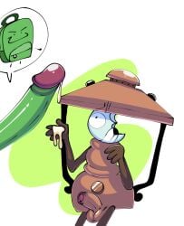 2boys 2d airy_(hfjone) anthro balls big_penis cum cum_drip cum_on_hand erection foreskin gay genitals hfj_one hfjone liam_plecak_(hfjone) looking_at_partner looking_at_penis male male_only object_show object_show_community object_shows osc penis smirk smirking testicles tirathecreator