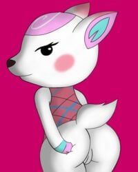 animal_crossing ass cervine clothed clothing deer diana_(animal_crossing) emoanimalcrossling female half-dressed hi_res looking_at_viewer mammal nintendo pale rear_view simple_background solo video_games