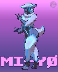 5_fingers 5_toes absurd_res android anthro balls barcode barcode_on_pubis black_body blue_body blue_fur blue_hair bodily_fluids bovid caprine covered_eyes cybernetics cyberpunk erection feet femboy fingers fluffy foreskin fur genital_fluids genitals gesture glowing_vein gradient_hair hair hair_over_eyes hand_gesture hi_res humanoid_genitalia humanoid_penis machine male mammal metal_parts mi-y0 neon_lights penis precum robot sheep solo toes uncircumcised v_sign white_body white_fur white_hair yanidesu