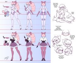 back_view bikini blue_eyes bow character_sheet english_text front_view gynoid hairbow heart_pupils pink_hair ponytail robot robot_girl robot_humanoid robot_joints side_view socket_(zedrin) tagme text triangle_bikini white_bikini zedrin