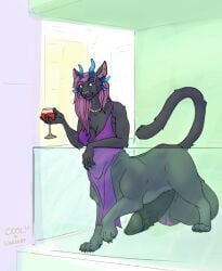 alcohol anthro ball_tattoo balls beverage big_balls big_penis breasts clothed clothing container cool. cup darnitvarmint demon deza_(redtint) drinking_glass felid feline furry futanari genital_tattoo genitals glass glass_container glass_cup herm hi_res huge_balls huge_cock hyper hyper_balls hyper_genitalia hyper_penis intersex jewelry looking_at_viewer mammal partially_clothed penis solo tattoo taur wine wine_glass