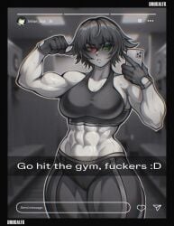 2d abs big_breasts devil_may_cry drugalek gym_clothes lady_(devil_may_cry) muscular_female rude selfie short_hair sweat thick_thighs