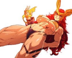 1girls 2d 2d_(artwork) 2d_artwork abdomen abs aldrif_odinsdottir angela_(marvel) angela_(marvel_rivals) asgardian ass_visible_through_thighs bare_arms bare_legs barely_clothed biceps big_breasts bikini braid breasts cleavage clenched_teeth curly_hair curvy_figure from_below goddess grin groin hand_on_own_ass headgear hips leg_tattoo light-skinned_female light_skin long_hair looking_down marvel marvel_rivals metallic_clothing muscular muscular_arms muscular_body muscular_female muscular_legs muscular_thighs navel quads red_hair revealing_clothes scar scar_on_stomach smile solo spoiledmuffin swimsuit tattoo teeth thick_thighs thighs thor_(series) tight_clothing twin_braids underboob white_background yellow_eyes