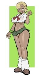 angol_mois blonde_female blonde_hair dark-skinned_female female female_focus female_only keroro_gunsou legwarmers looking_at_viewer mctamagomaki no_bra school_uniform schoolgirl tanned tanned_female tanned_skin thong