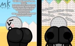 1boy 1boy1girl 1girls 2025 animate_inanimate asking_for_sex ass_bigger_than_body ball ball_with_hyper_features battle_for_bfdi battle_for_dream_island bfb bfdi big_ass big_butt black_body bluesky_link blush blushing dialogue duo english_text female girl golf_ball golf_ball_(bfdi) grabbing_ass grabbing_from_behind hand_on_butt jacknjellify male male/female marklimarko object_show object_show_community object_shows osc plap plap_(sound) sex tagme text the_power_of_two tpot y/n