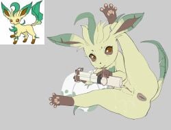 anus black_nose bodily_fluids brown_eyes condom eeveelution eyebrows feet female feral filled_condom fur generation_4_pokemon genitals green_body green_tail grey_background hi_res leafeon legs_up multicolored_body multicolored_tail nintendo pawpads pokemon pokemon_(species) pussy quadruped sexual_barrier_device simple_background skeleton265 solo spiral_eyes spread_toes sweat tail toes yellow_body yellow_fur yellow_tail