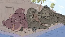 2boys 3girls alligator big_breasts chubby chubby_anthro chubby_female doctordj facesitting female hippopotamus huge_breasts male thick_ass thick_thighs voluptuous voluptuous_female