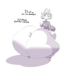 2023 alien anthro ass back_boob big_butt biped bottom_heavy bottomless bottomless_anthro bottomless_female breasts catrobis clothed clothing dialogue digital_media_(artwork) english_text felid female hi_res hooves huge_butt huge_hips hyper hyper_butt hyper_hips imminent_facesitting looking_back maddeku mammal monochrome obese obese_female overweight overweight_female rattiesteps rear_view solo text unguligrade wide_hips