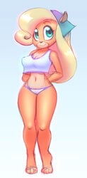 anthro bandicoot barefoot blonde_hair breasts clothes coco_bandicoot coco_bandicoot_(crash_of_the_titans) crash_(series) female female_only front_view fur hair long_hair looking_at_viewer mammal marsupial nitro solo standing underwear