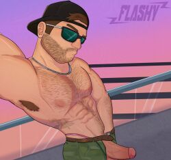 backwards_baseball_cap beard boner cock dick erection flashy422 grand_theft_auto grand_theft_auto_vi hairy hairy_armpits hairy_chest hairy_male jason_duval jason_duval_(gta_vi) male male_focus male_only muscular muscular_male solo solo_focus solo_male sunglasses