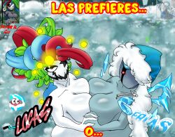 2girls big_breasts breasts clown clown_girl electronic_arts female holding_hands ice ice_queen_(plants_vs_zombies_fusion) jack_in_the_box jack_in_the_box_(toy) jester jester_girl large_breasts mask plants_vs._zombies plants_vs._zombies_fusion plants_vs_zombies popcap_games ruprichi spanish_text squished_breasts tagme text toy_queen_(pvzfusion) xd ya_llego_el_ruprichi zombie zombie_girl