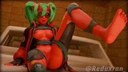 anus ass bandage bandage_on_face bandage_on_nose big_ass breasts breasts_out clothed clothed_female clothing cosplay cosplaying_as_character demon demon_girl demon_horns female female_focus female_only fingerless_gloves fortnite functionally_nude functionally_nude_female glasses gloves green_hair hair hair_ornament hairclip hairclips laying_down laying_on_back laying_on_car leg_up looking_away mostly_clothed mostly_clothed_female nemia_(fortnite) oni oni_female oni_horns open_mouth piper_pace_(fortnite) pussy red_skin reduxran smile smiling solo solo_female solo_focus twintails