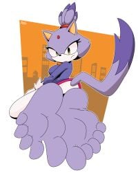 4:5 5_toes absurd_res anthro barefoot blaze_the_cat burtreex clothed clothing domestic_cat feet felid feline felis female foot_fetish foot_focus fur hi_res humanoid_feet light_body light_fur looking_back mammal plantigrade purple_body purple_fur sega soles solo sonic_(series) sonic_the_hedgehog_(series) toes yellow_eyes