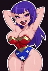 1girls 2025 ai_generated areola_slip areolae arms_behind_back big_breasts breasts cats62 cleavage cosplay dc dc_comics dc_super_hero_girls female female_only hourglass_figure large_breasts light-skinned_female light_skin looking_at_viewer solo solo_female solo_focus thick_thighs wide_hips wonder_woman_(cosplay) zatanna zee_zatara