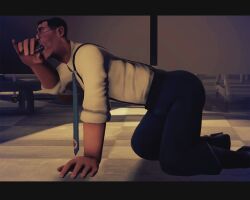 3d abel-dujardin all_fours blowjob bulge bulge_in_pants bulge_through_clothing cheek_bulge cum_in_mouth drooling erection_under_clothes fellatio fully_clothed gay invisibility invisibility_cloak invisible invisible_male invisible_penis male male/male male_only medic medic_(team_fortress_2) oral oral_sex pinky_out sfm source_filmmaker spy_(team_fortress_2) sucking_penis team_fortress_2 yaoi