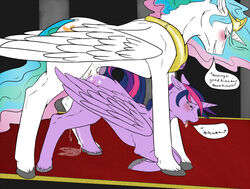 2014 alicorn anal anal_sex animal_genitalia animal_penis backlash91 balls blue_hair blush collar cutie_mark dialog dickgirl dripping duo english_text equine equine_penis feathers female feral feral_on_feral friendship_is_magic fur furry futa_on_female futanari hooves horn horsecock indoors intersex jewelry mammal multicolored_hair my_little_pony open_mouth penetration penis princess_celestia_(mlp) purple_eyes purple_fur purple_hair pussy_juice sex smile submissive text tiara tongue tongue_out twilight_sparkle_(mlp) two_tone_hair white_fur wings