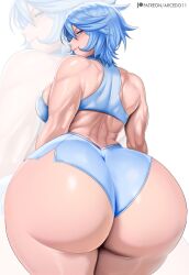 1girls arc_edo11 arcedo ass big_ass blue_eyes blue_hair butt female female_only jpg oc short_shorts solo solo_female sports_bra sportswear tagme twistette twitter_link