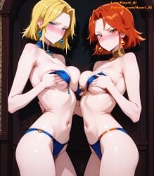 2girls ai_generated blonde_hair crystal_maiden dota dota_2 female haart_ai lina orange_eyes orange_hair rylai_the_crystal_maiden