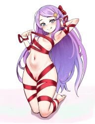 2d absurdres anastasia_hoshin armpits blue_eyes blush bow breasts censored cinn_angl eyelashes female hair_ornament heart heart_censor highres long_hair looking_at_viewer naked_ribbon navel nipples purple_hair pussy re:zero_kara_hajimeru_isekai_seikatsu red_bow red_ribbon ribbon ribs small_breasts solo star_(symbol) star_hair_ornament tongue tongue_out very_long_hair white_background