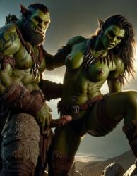 3d ai_generated big_muscle big_penis erection green_skin huge_cock male muscular_male orc orc_female orc_male orced penis