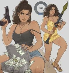 1girls 2020s 2025 2025s big_breasts black_tank_top breasts cash color colored denim denim_shorts dollar_bills dress female female_focus female_only grand_theft_auto grand_theft_auto_vi gray_background grey_background gun hair_down heels high_heels hoop_earrings jean_shorts jpeg latina latina_female looking_back lucia_caminos money no_background pistol ponytail ponytail_(hair) ponytail_female realistic_breast_size realistic_proportions rocket_launcher rockstar_games rpg shiny_hair shiny_skin shorts simple_background smiling_at_viewer solo solo_female solo_focus suitcase tan-skinned_female tan_body tan_skin tank_top twitter_link video_game_character weapon weapons yellow_dress yellow_heels yellow_shoes yoracrab
