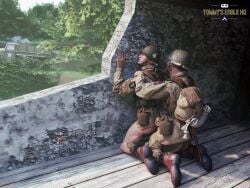 anal anal_sex army exhibitionism fucked_from_behind gay gay_male gay_sex male medal_of_honor_airborne military outdoors soldier soldiers tommys_eagle_hq uniform ww2